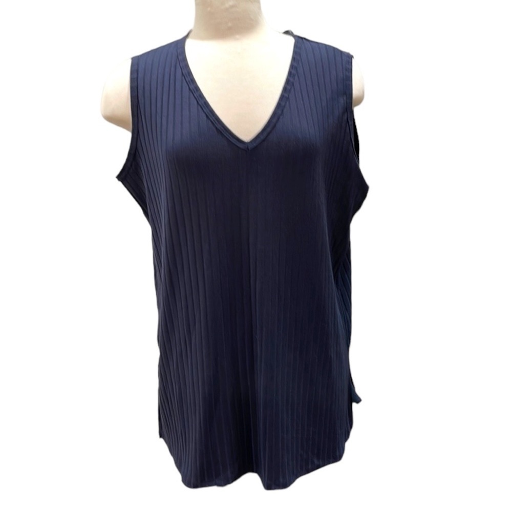 NWOT White Birch Textured Rib Sleeveless Navy Blue Tank Top SZ 2X